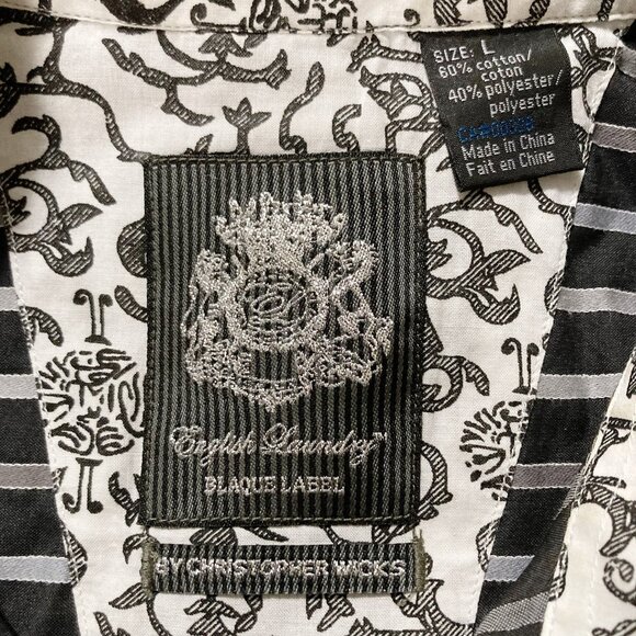 ENGLISH LAUNDRY Grey and black striped button-down shirt MEDIUM LARGE men's top - Picture 2 of 11